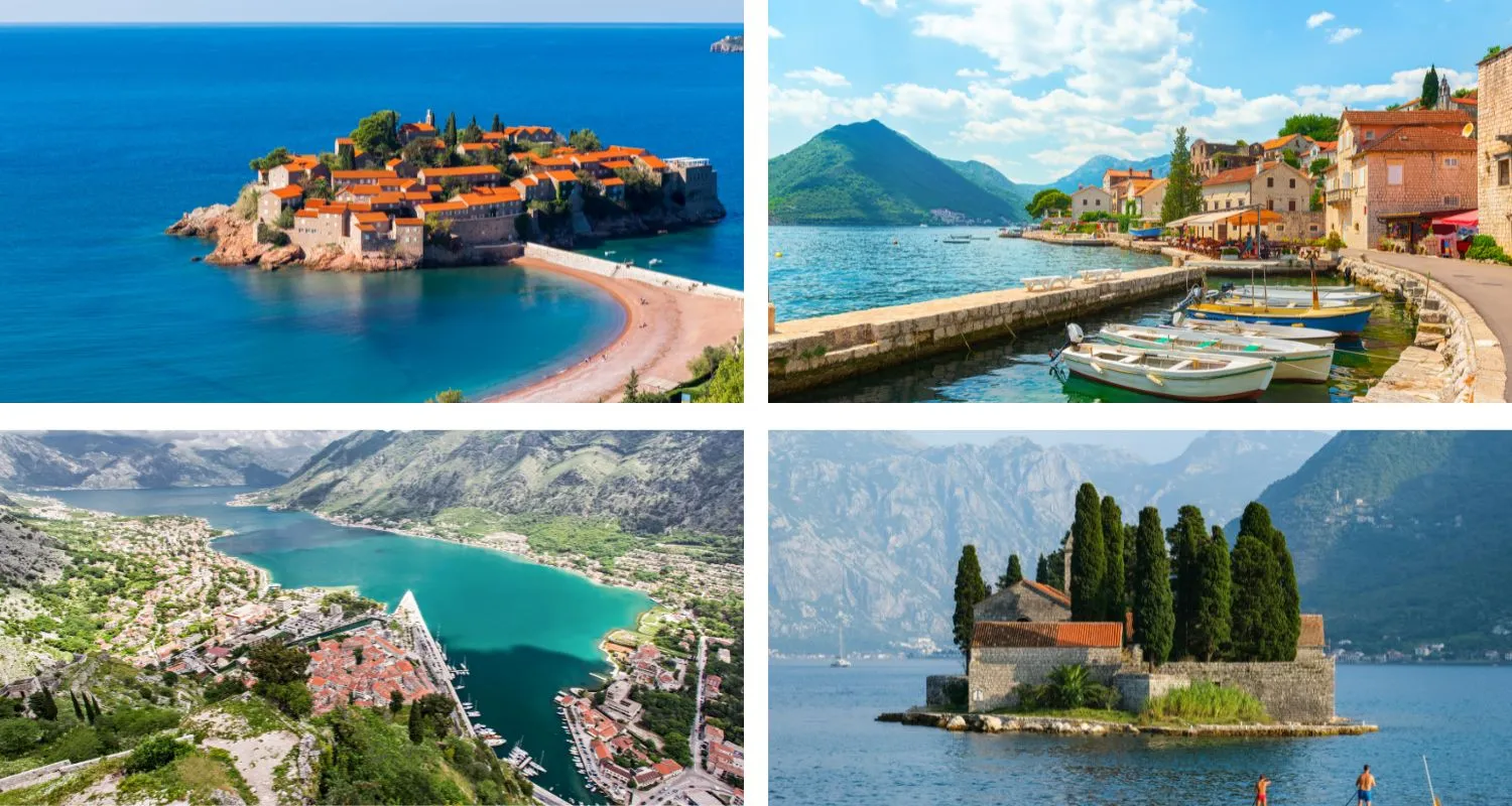 Panoramas emblématiques du Monténégro : St. Stefan, Perast Monténégro, Le Bouches de Kotor et une île pittoresque en mer Adriatique