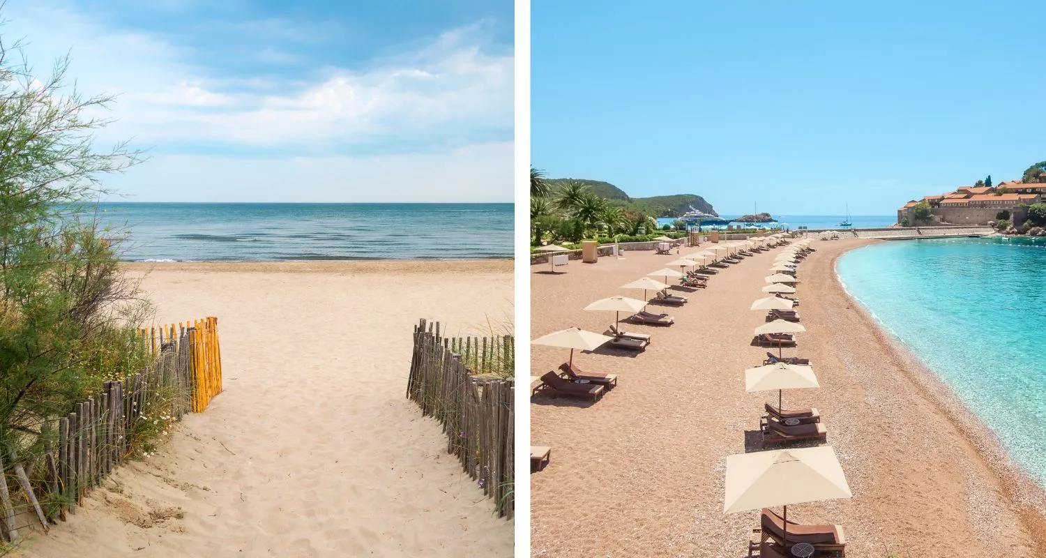 Comparaison des plages : une plage préservée en France et la célèbre plage de St. Stefan au Monténégro
