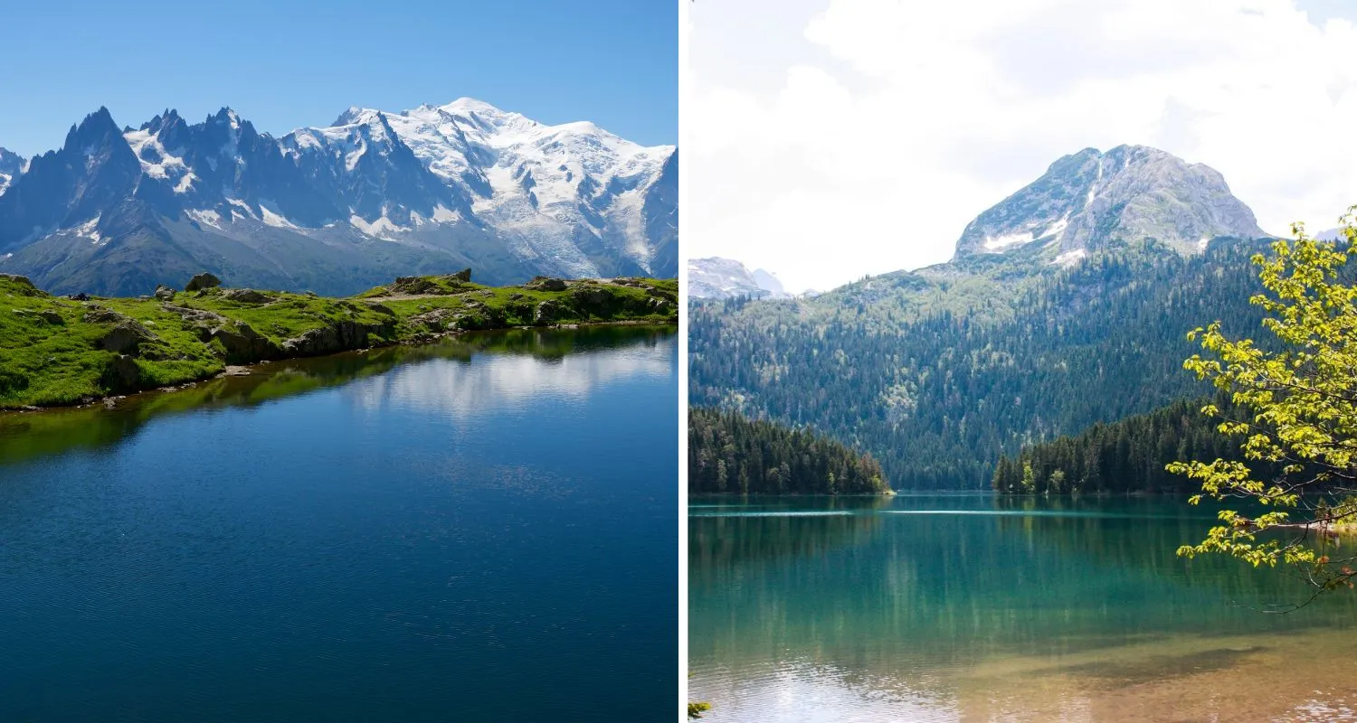 Comparaison des montagnes : Alpes françaises avec le Mont Blanc et le paysage sauvage du Durmitor