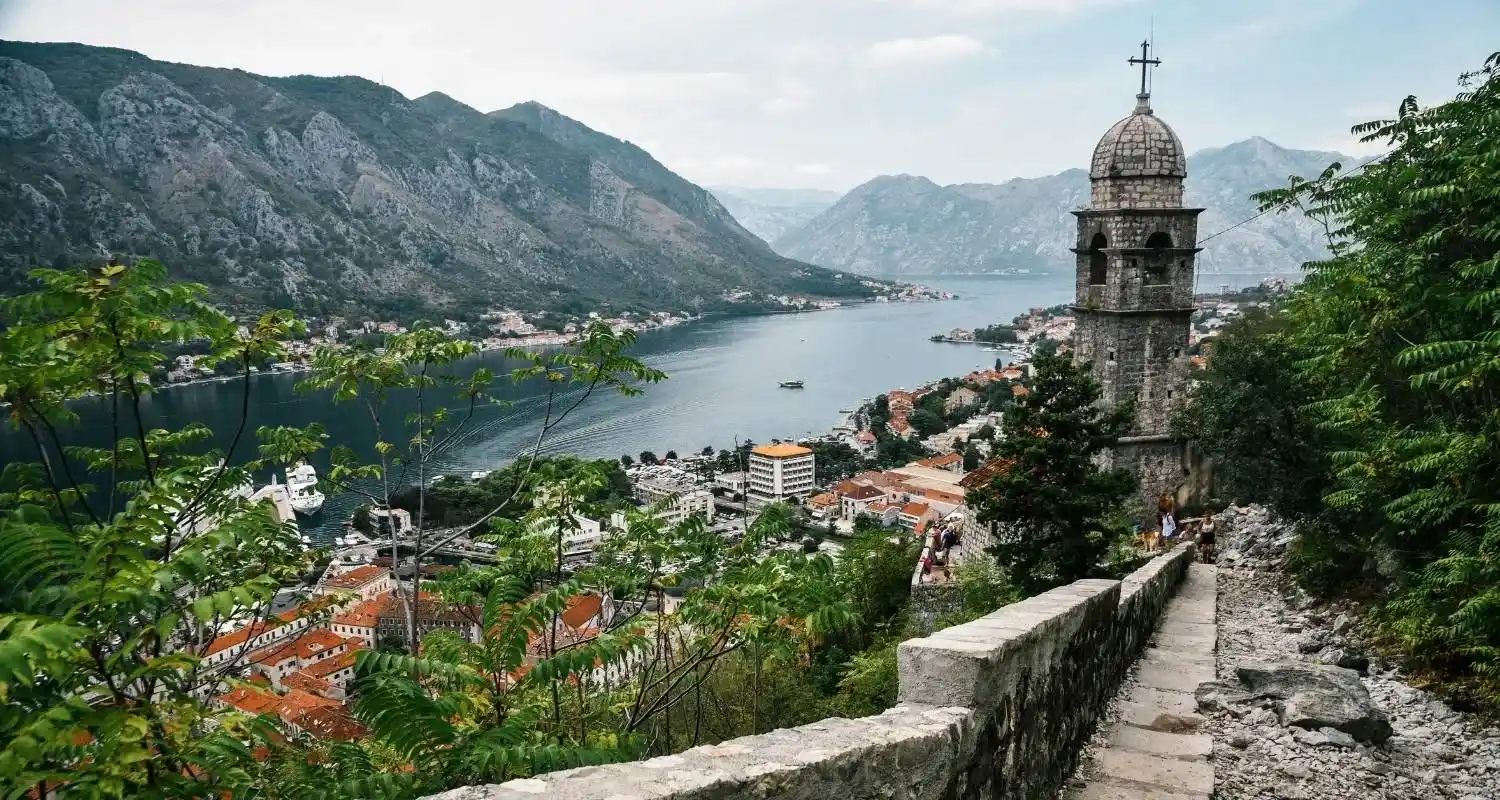 Kotor and the Bay of Kotor from the city walls, a starting point for day trips from Kotor