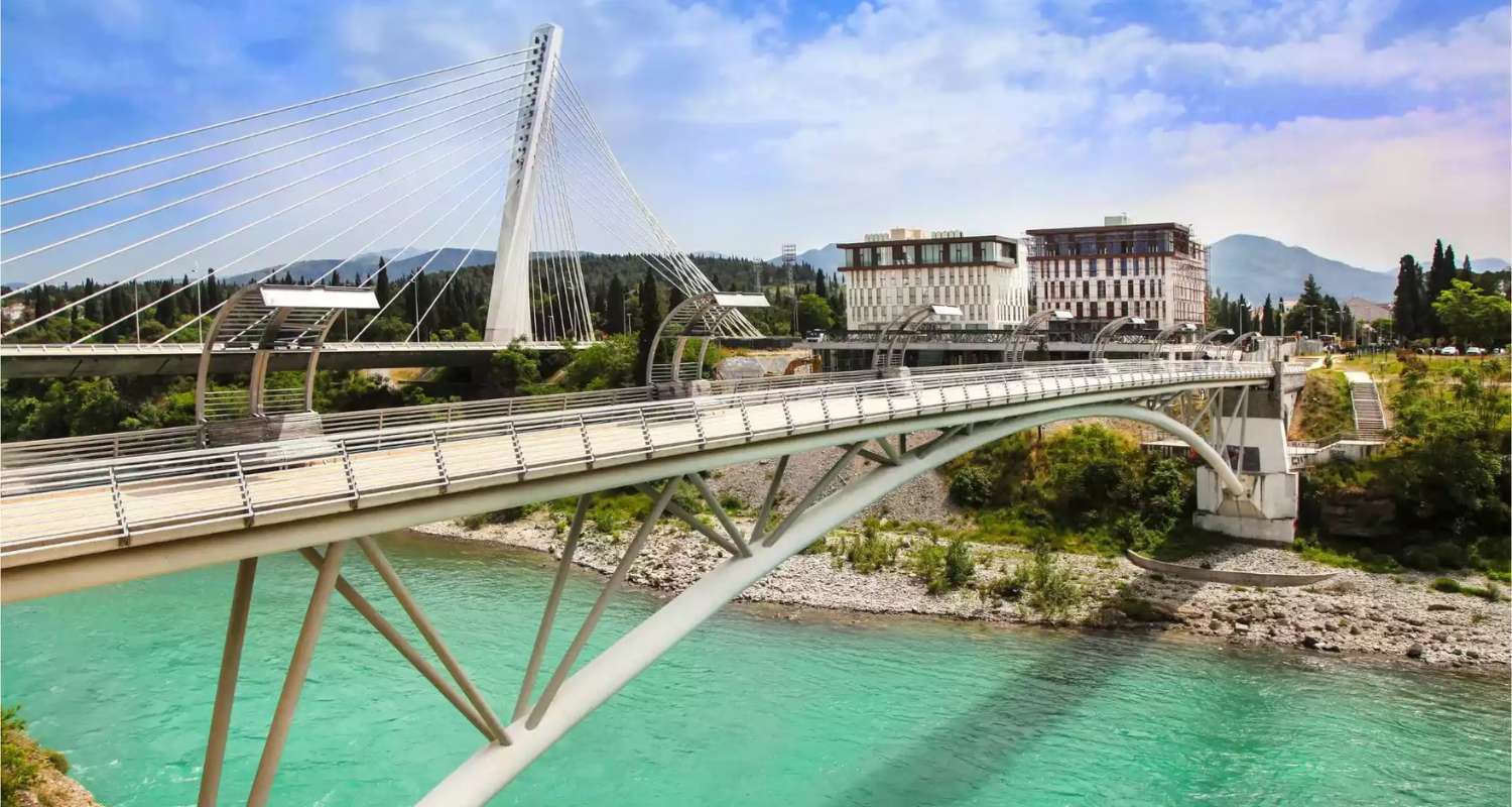 Millennium Bridge over the Morača River in Podgorica, the capital of Montenegro
