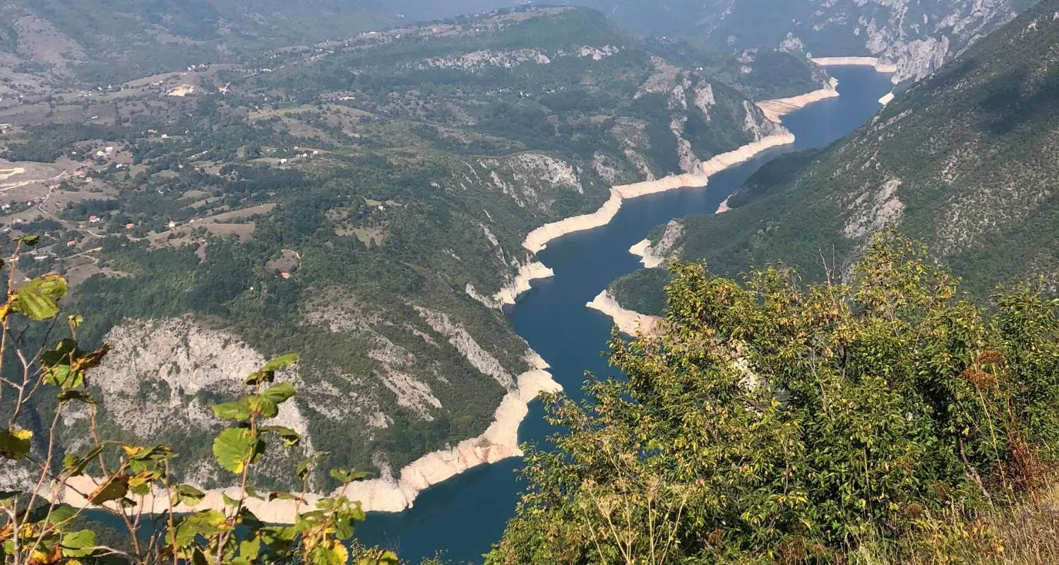 Piva Canyon with dramatic limestone cliffs and winding river below
