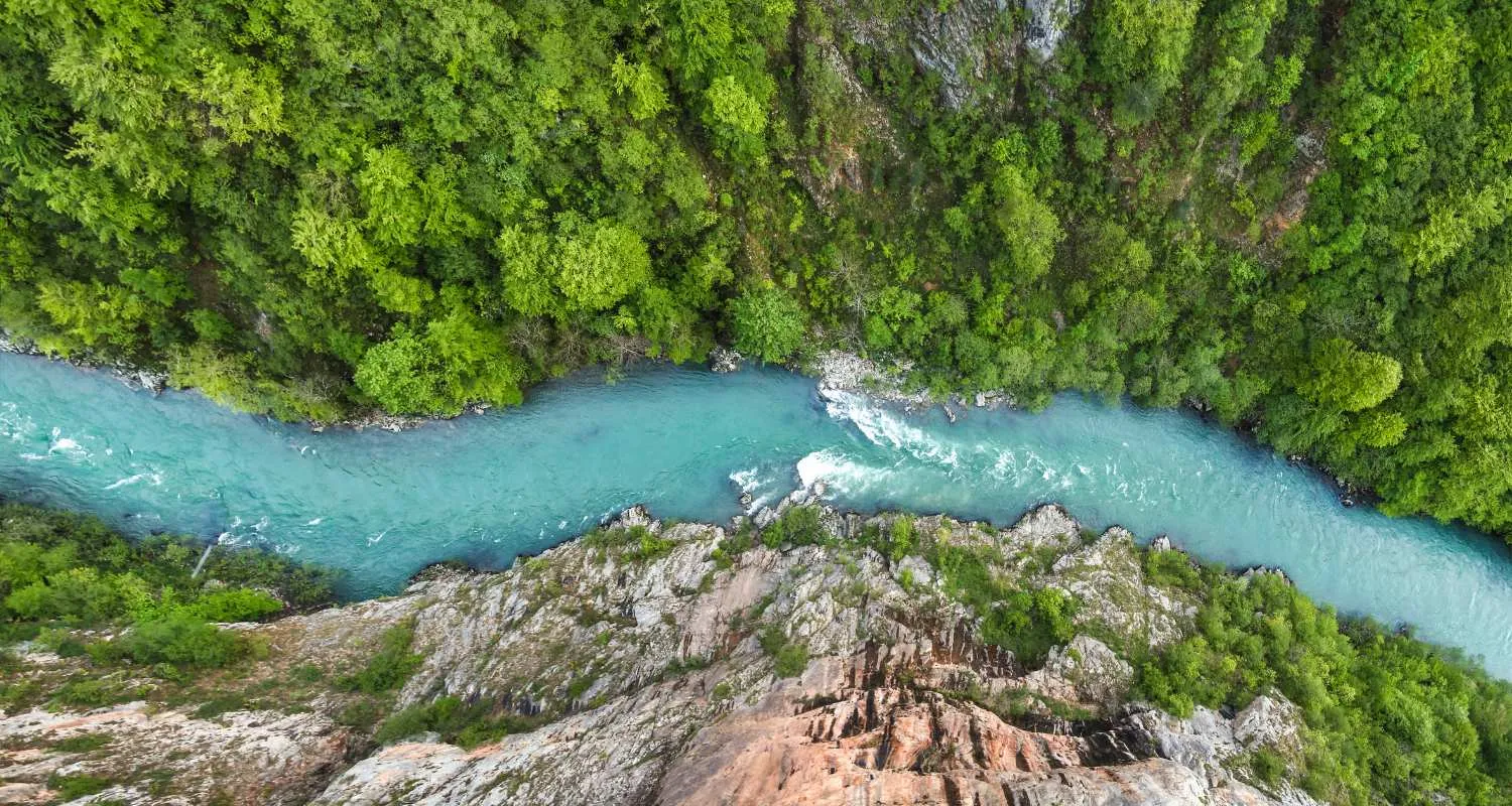 Tara River flowing through the deep limestone walls of Tara Canyon in northern Montenegro